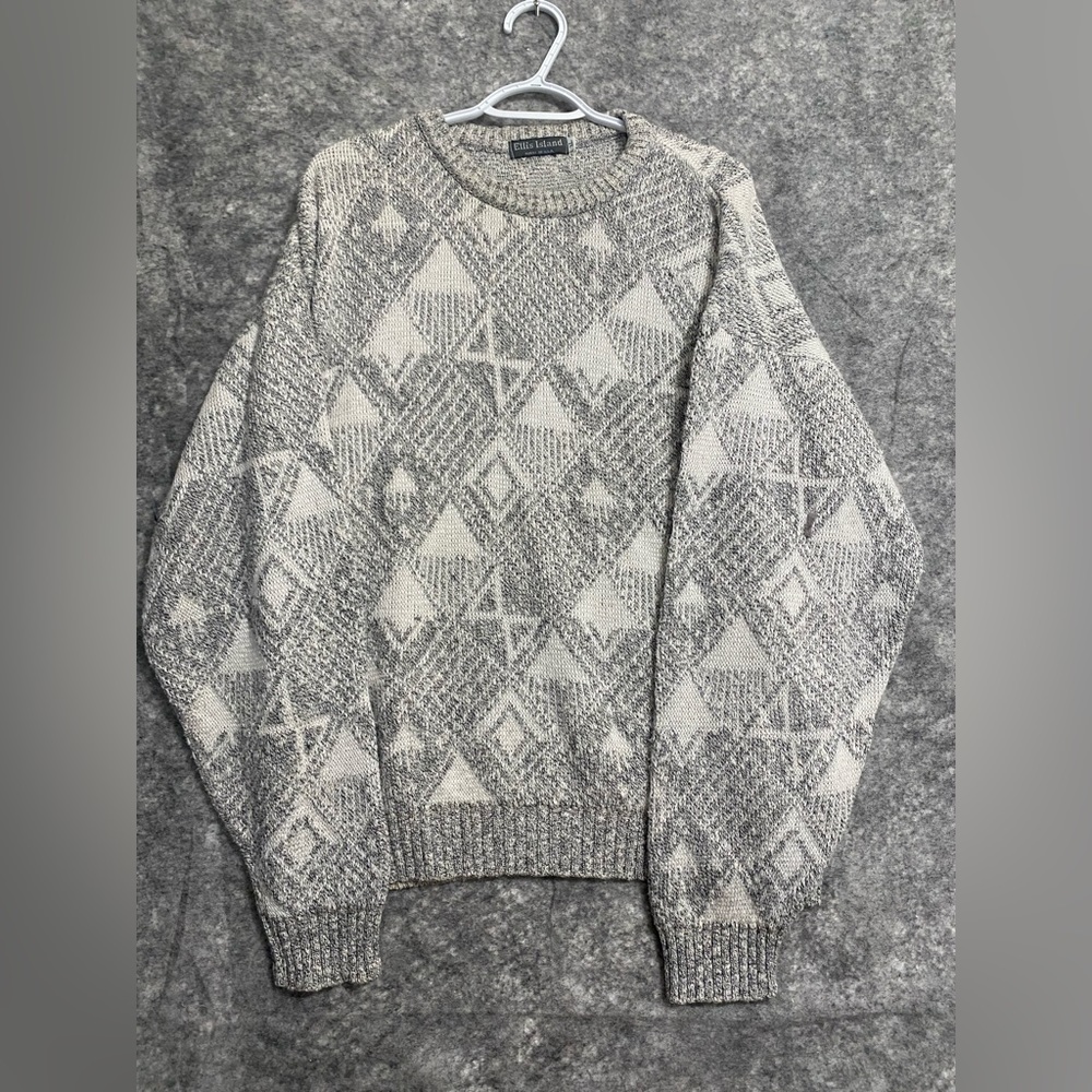 Ellis Island Mens Sweater XL Vintage? Gray White USA Soft Winter Ski Holiday
